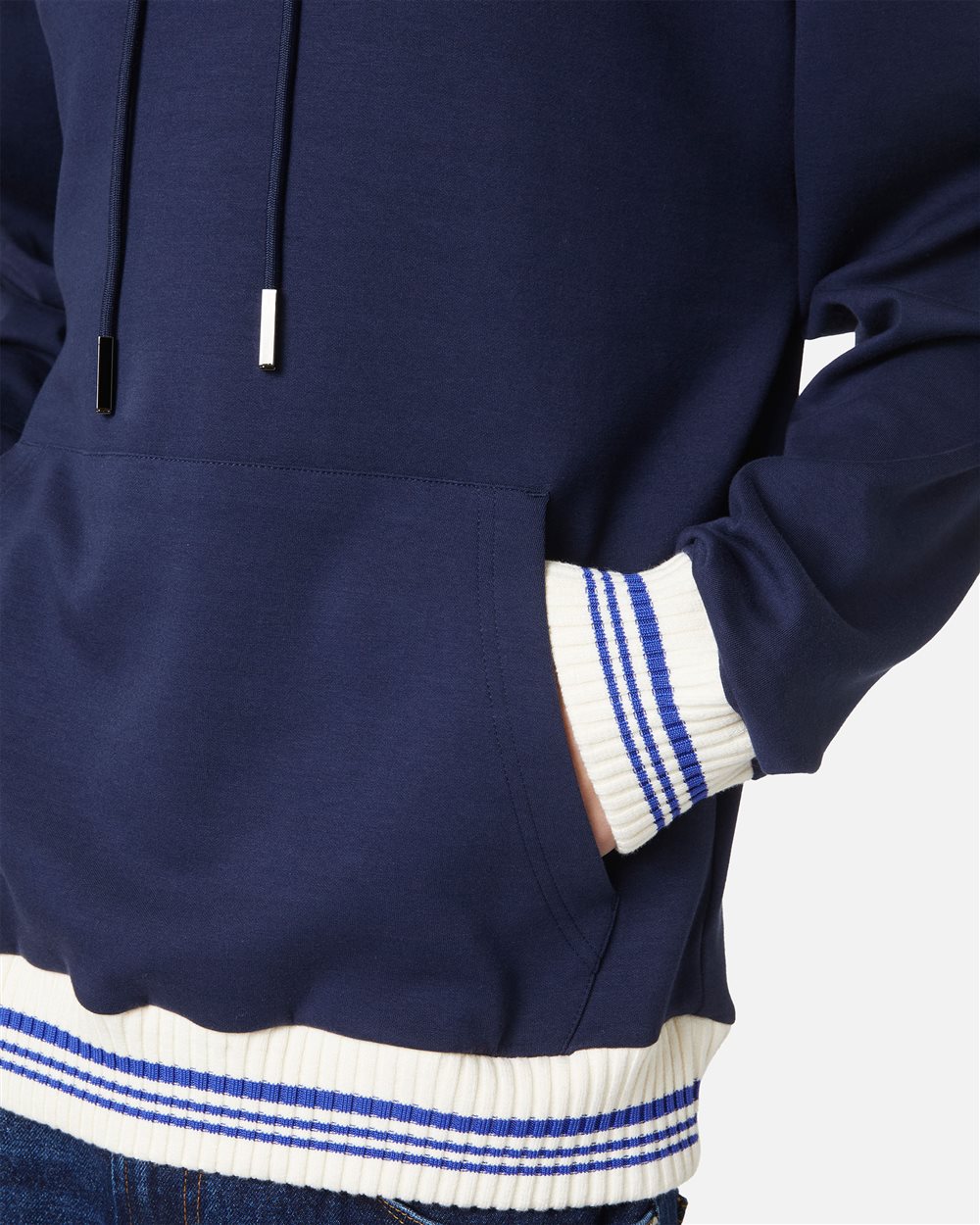 Regular fit hoodie in blue scuba with Iceberg logo embroidery and striped ribs - Iceberg - Official Website
