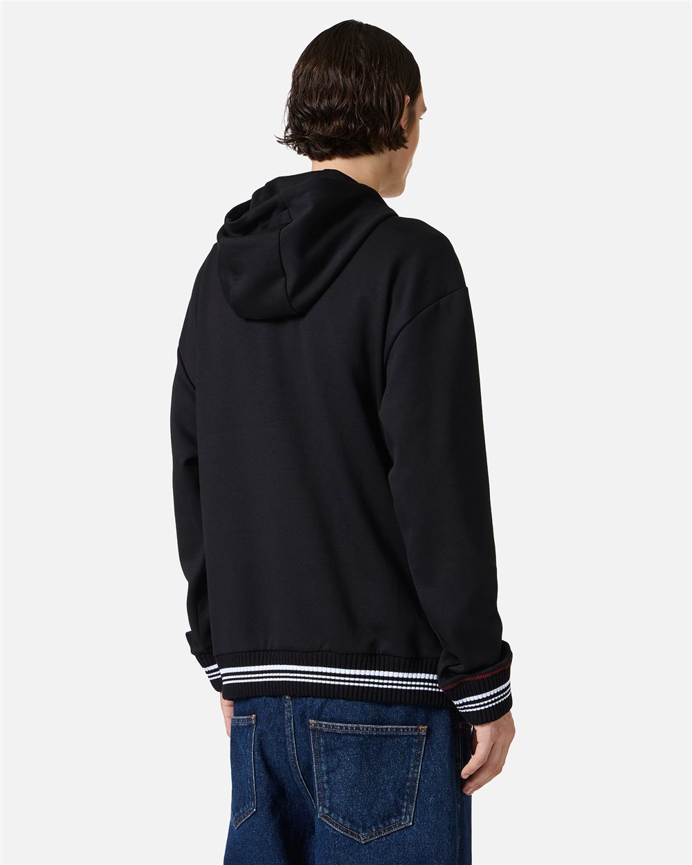 Regular fit hoodie in black scuba with Iceberg logo embroidery and striped ribs - Iceberg - Official Website