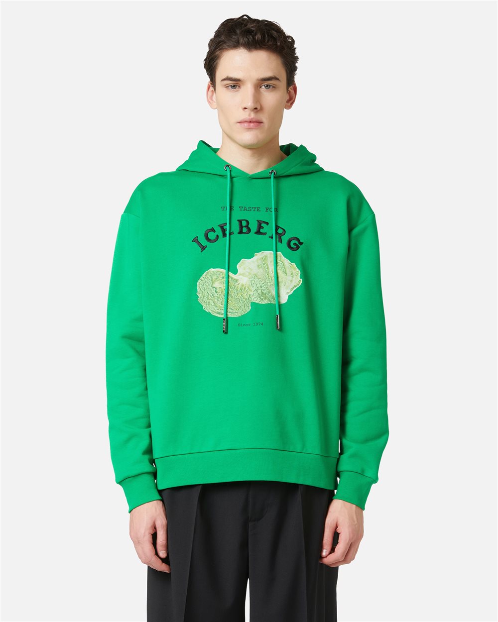 Regular fit lettuce green hoodie with Iceberg Salad print - Iceberg - Official Website