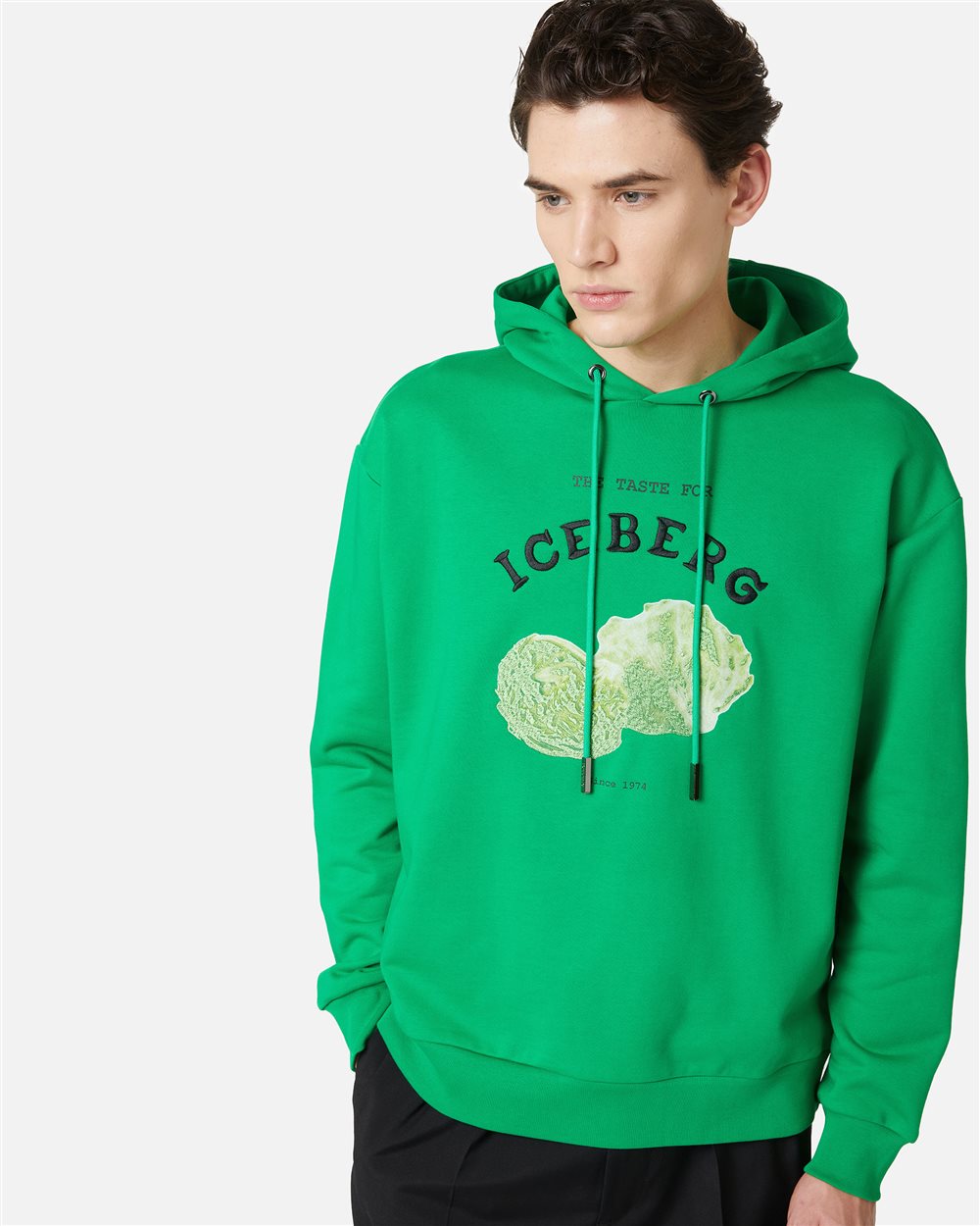 Regular fit lettuce green hoodie with Iceberg Salad print - Iceberg - Official Website
