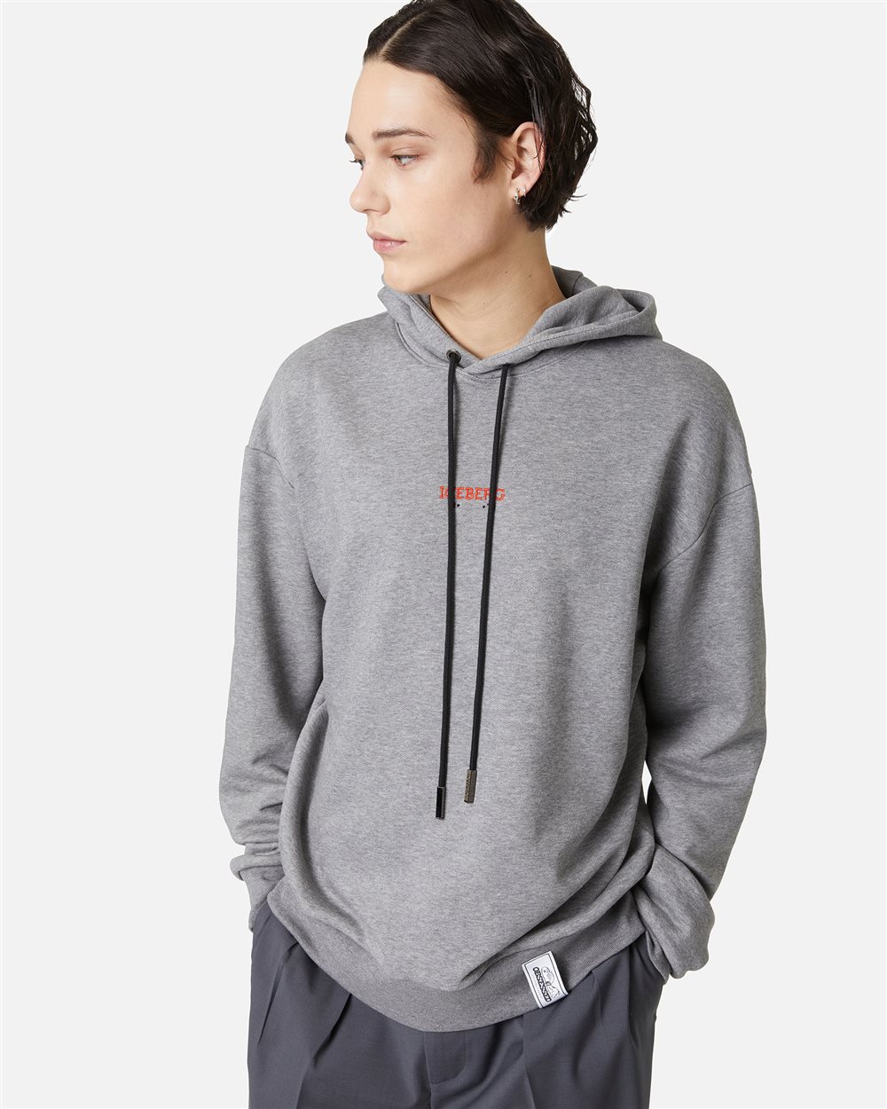 Grey melange hoodie with embroidered Iceberg logo and Peanuts print - Iceberg - Official Website