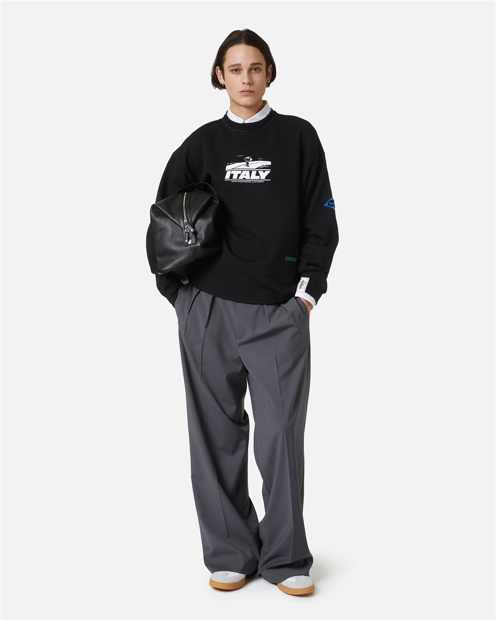 Relaxed fit black crewneck sweatshirt with Peanuts print - Iceberg - Official Website
