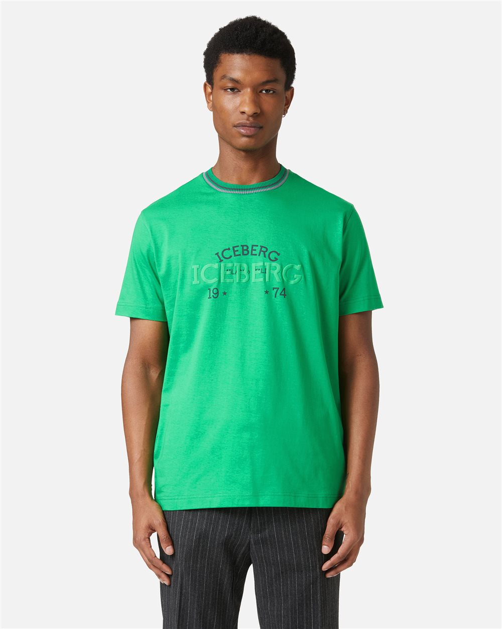 Lettuce green slim fit T-shirt with embroidered Iceberg logo and front print - Iceberg - Official Website