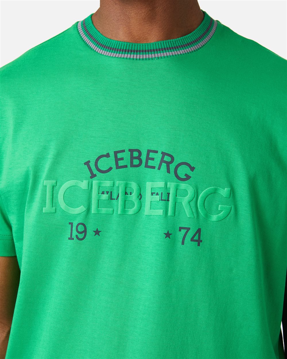Lettuce green slim fit T-shirt with embroidered Iceberg logo and front print - Iceberg - Official Website