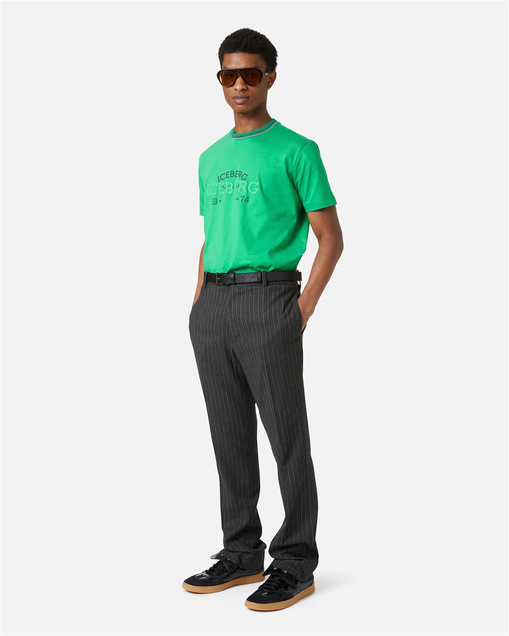 Lettuce green slim fit T-shirt with embroidered Iceberg logo and front print - Iceberg - Official Website