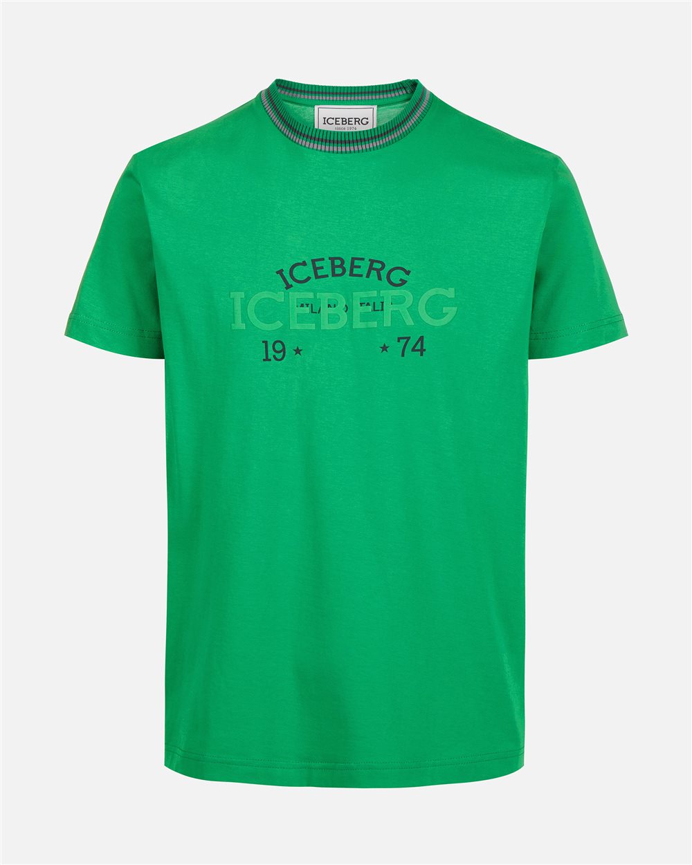 Lettuce green slim fit T-shirt with embroidered Iceberg logo and front print - Iceberg - Official Website