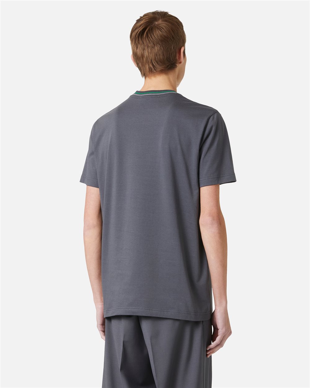 Slim fit dark grey T-shirt with embroidered Iceberg logo and front print - Iceberg - Official Website
