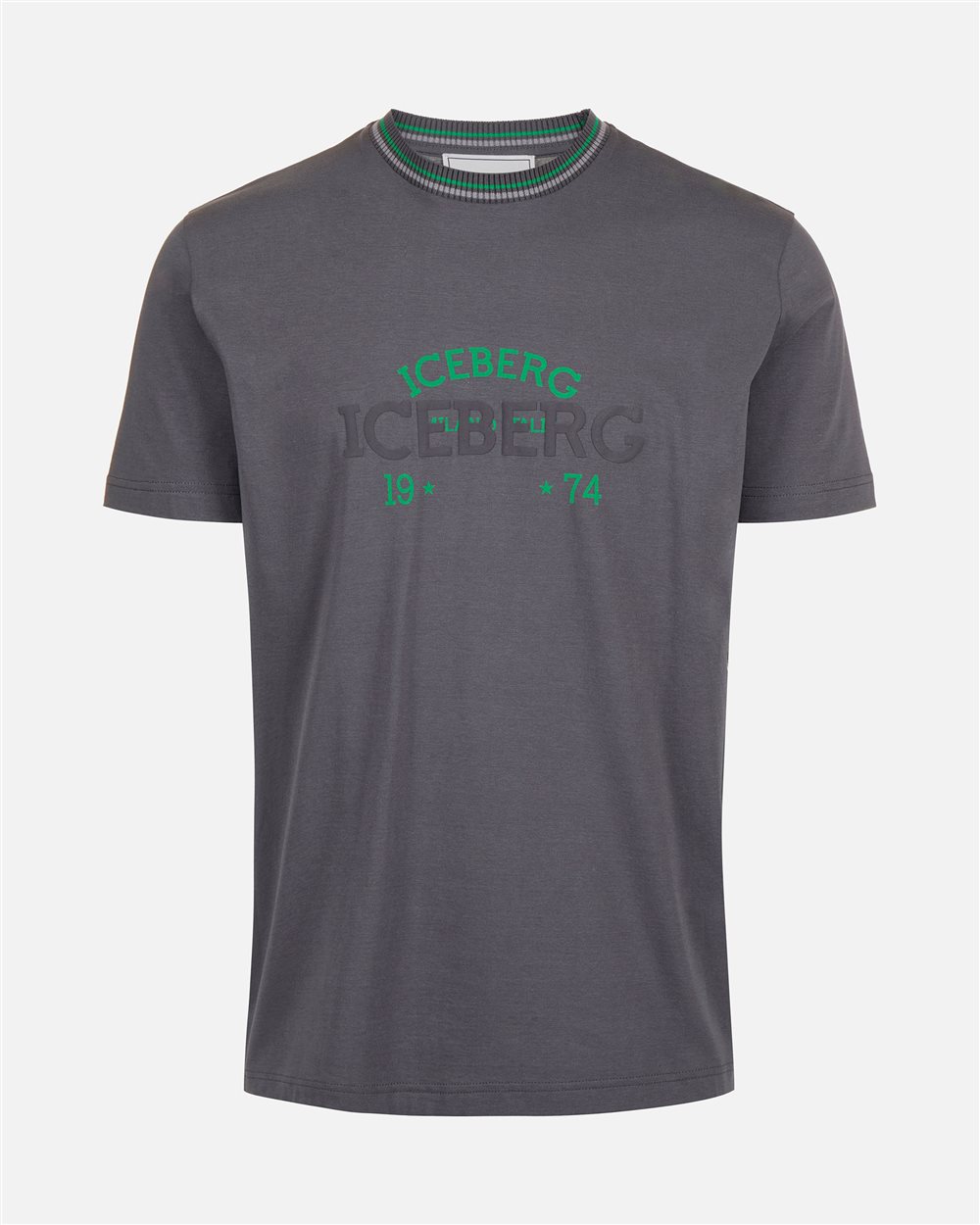 Slim fit dark grey T-shirt with embroidered Iceberg logo and front print - Iceberg - Official Website