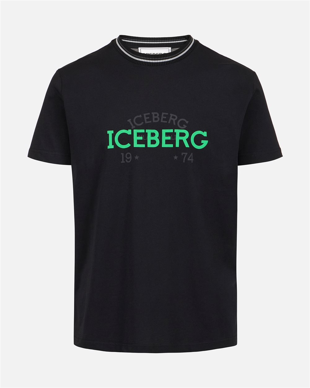 Black slim-fit T-shirt with embroidered Iceberg logo and front print - Iceberg - Official Website