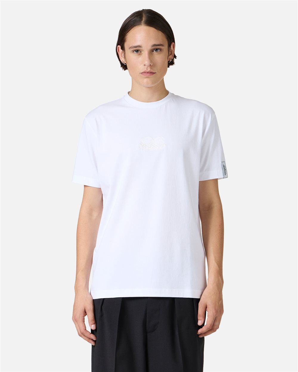 Optical white slim fit T-shirt with Peanuts patch and embroidered Iceberg logo - Iceberg - Official Website