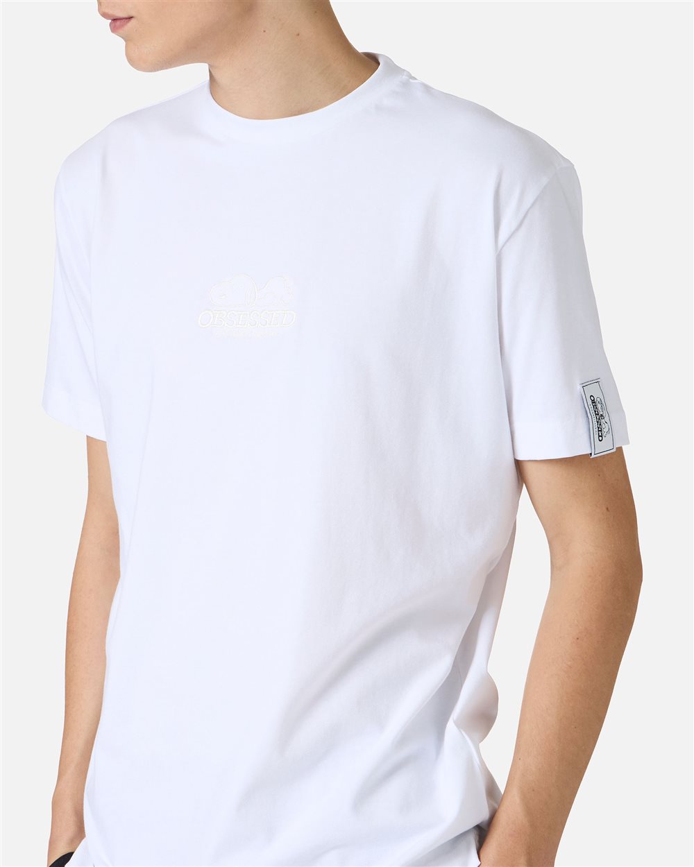 Optical white slim fit T-shirt with Peanuts patch and embroidered Iceberg logo - Iceberg - Official Website