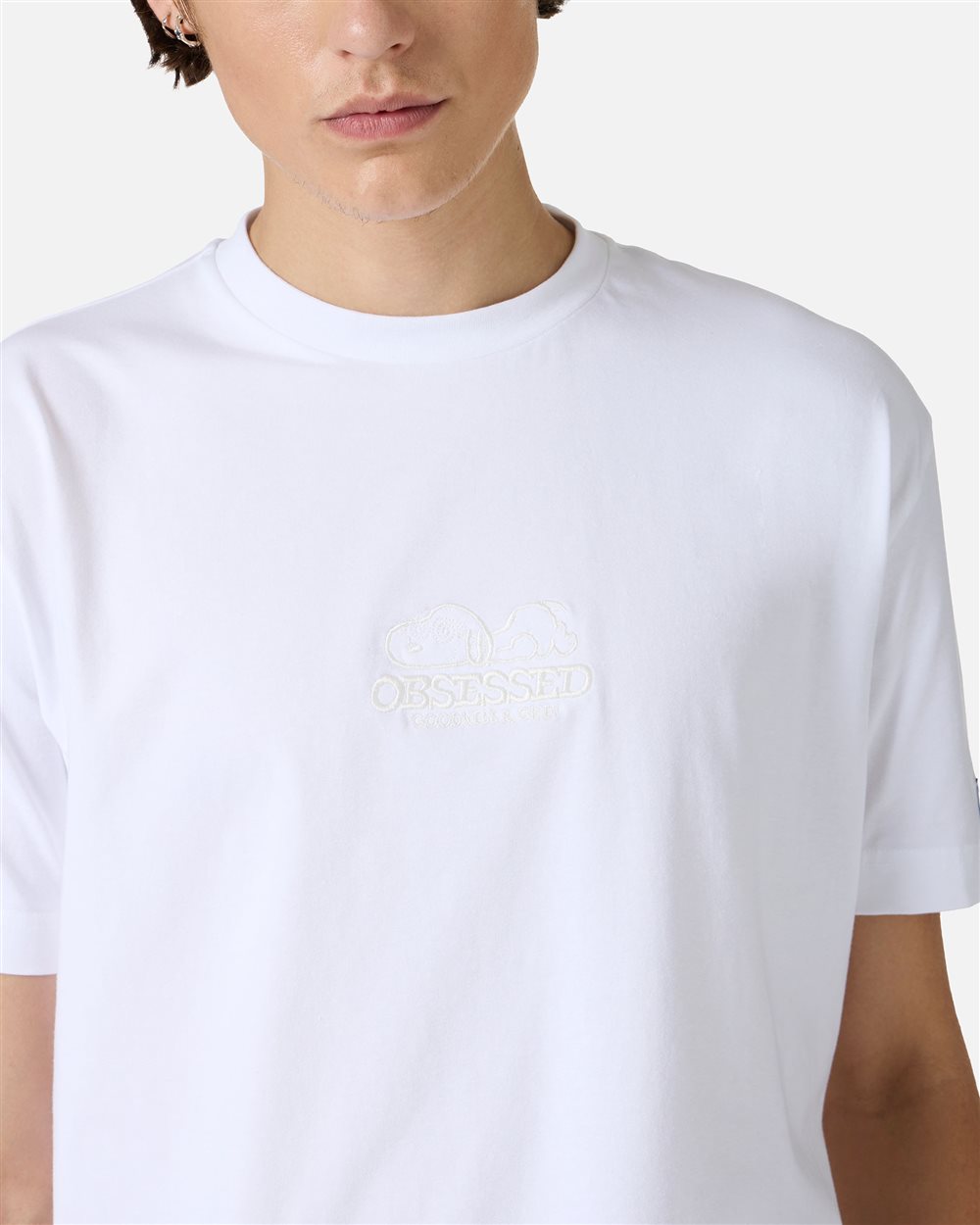 Optical white slim fit T-shirt with Peanuts patch and embroidered Iceberg logo - Iceberg - Official Website