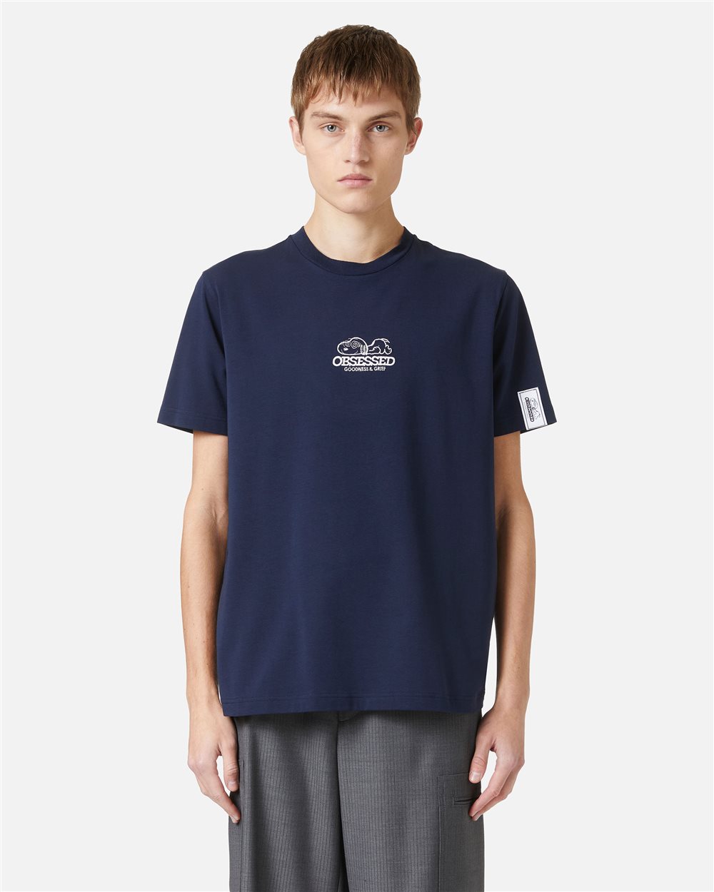 Slim fit blue T-shirt with Peanuts patch and embroidered Iceberg logo - Iceberg - Official Website