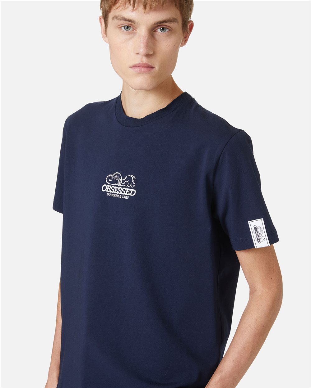 Slim fit blue T-shirt with Peanuts patch and embroidered Iceberg logo - Iceberg - Official Website