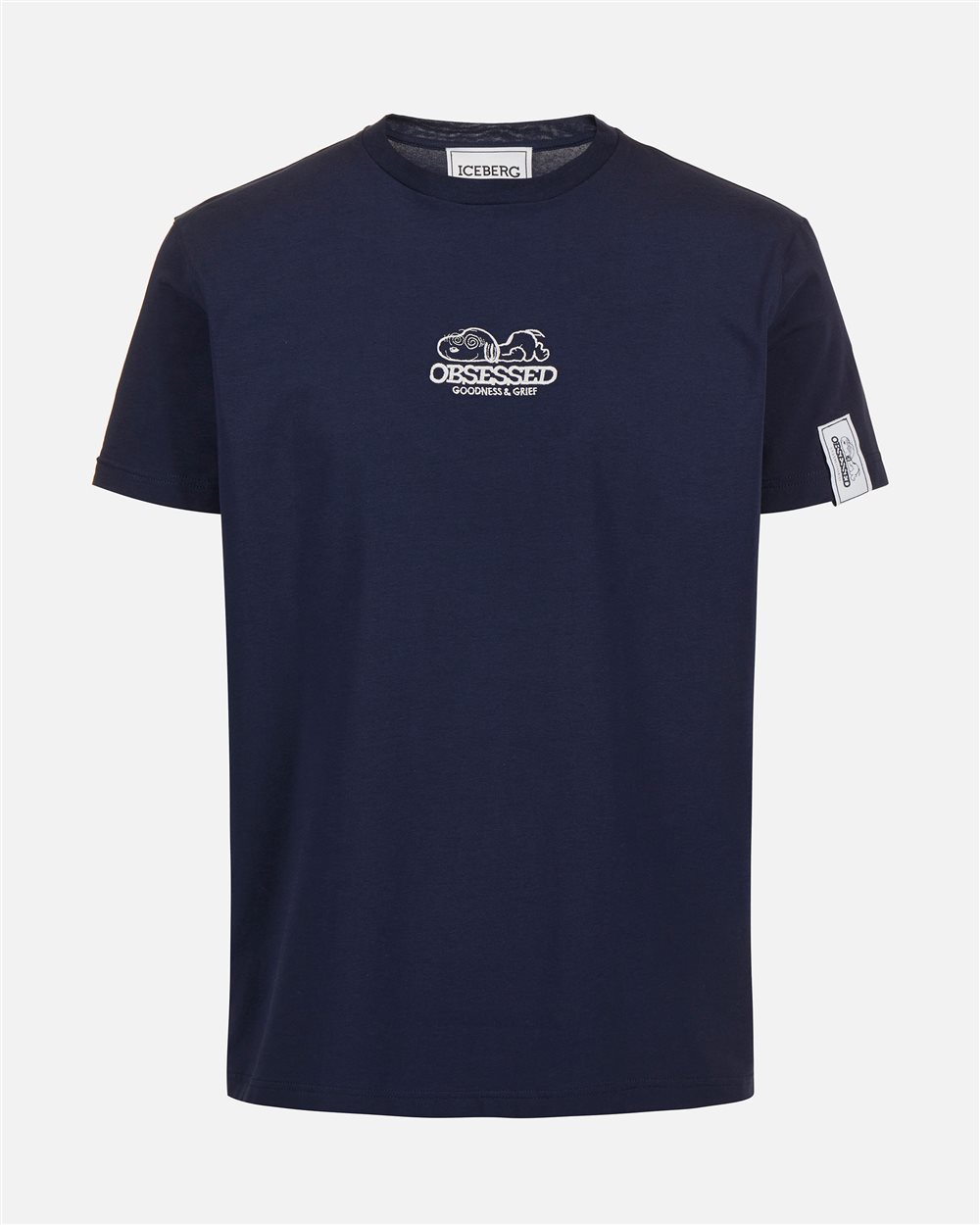 Slim fit blue T-shirt with Peanuts patch and embroidered Iceberg logo - Iceberg - Official Website
