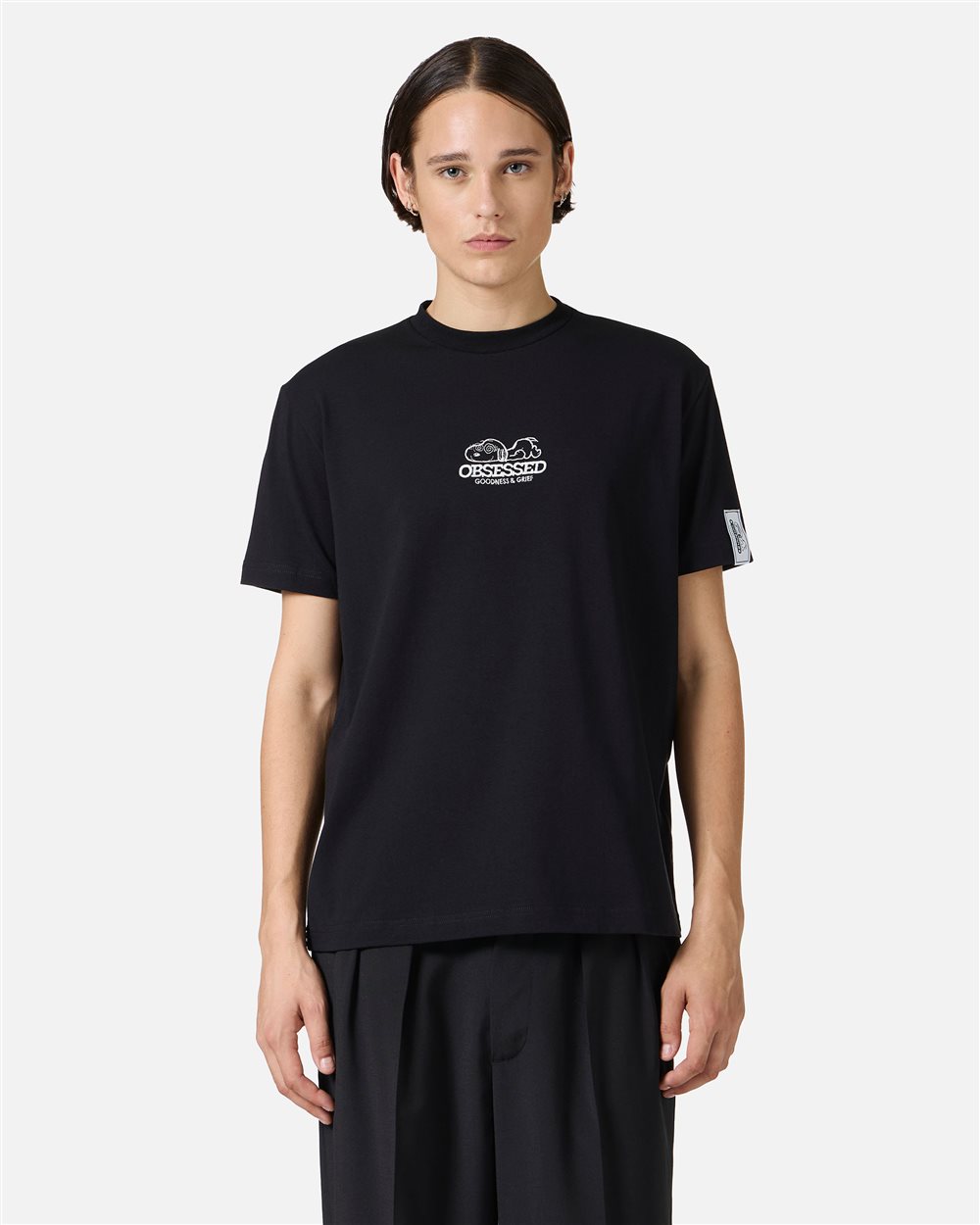 Black slim fit T-shirt with Peanuts patch and embroidered Iceberg logo - Iceberg - Official Website