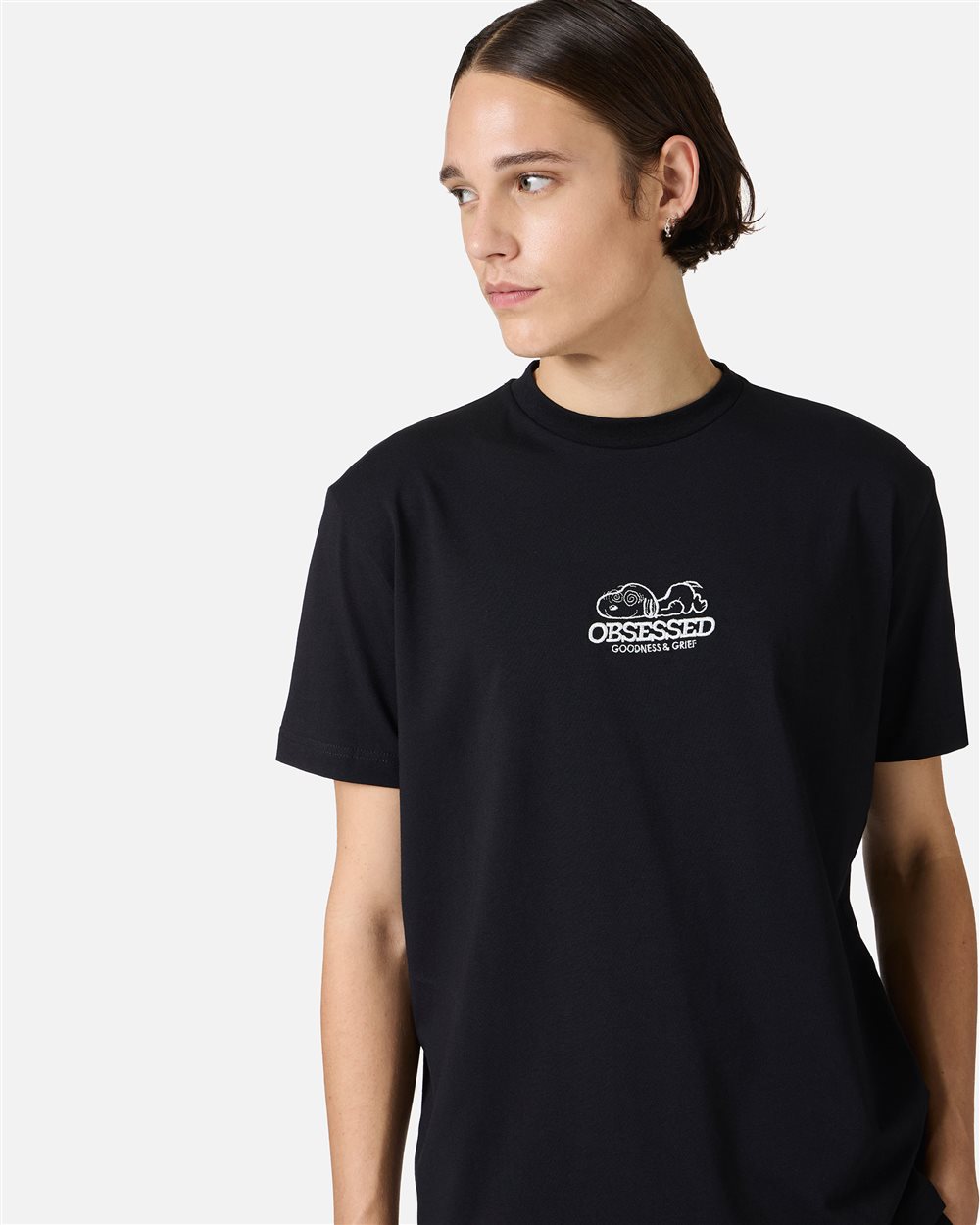 Black slim fit T-shirt with Peanuts patch and embroidered Iceberg logo - Iceberg - Official Website