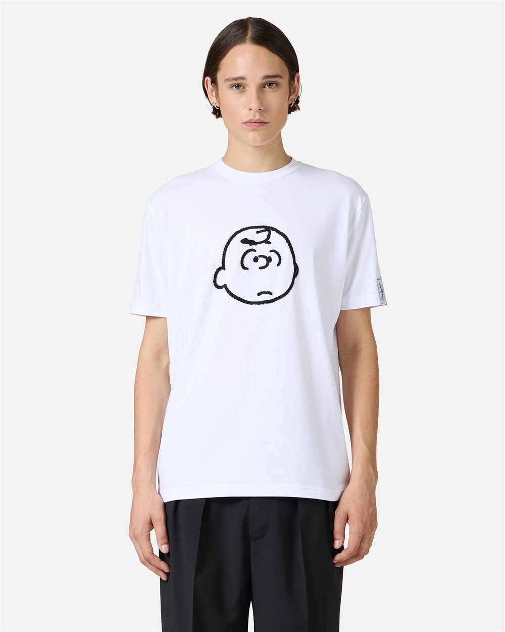 Optical white slim fit T-shirt with Peanuts embroidery and Iceberg logo on the back - Iceberg - Official Website