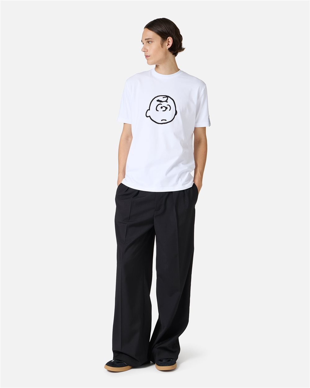 Optical white slim fit T-shirt with Peanuts embroidery and Iceberg logo on the back - Iceberg - Official Website