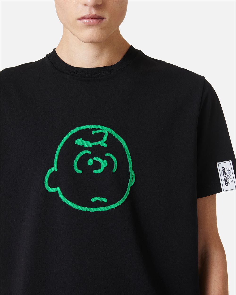 Black slim fit T-shirt with Peanuts embroidery and Iceberg logo on the back - Iceberg - Official Website
