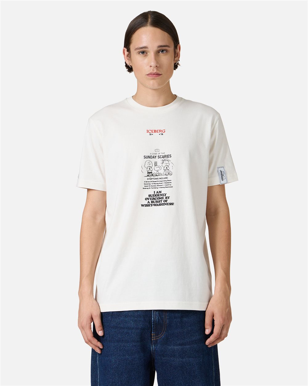 Slim fit vanilla T-shirt in sustainable fabric with Peanuts embroidery and Iceberg logo on the back - Iceberg - Official Website