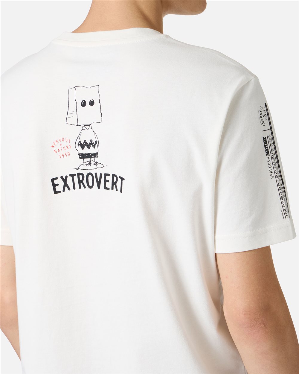 Slim fit vanilla T-shirt in sustainable fabric with Peanuts embroidery and Iceberg logo on the back - Iceberg - Official Website