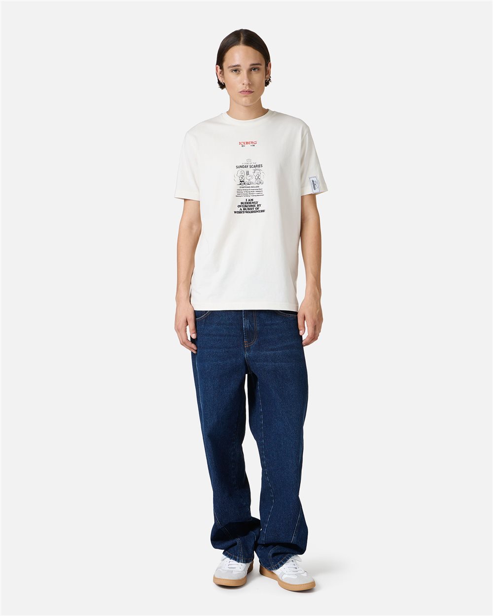 Slim fit vanilla T-shirt in sustainable fabric with Peanuts embroidery and Iceberg logo on the back - Iceberg - Official Website