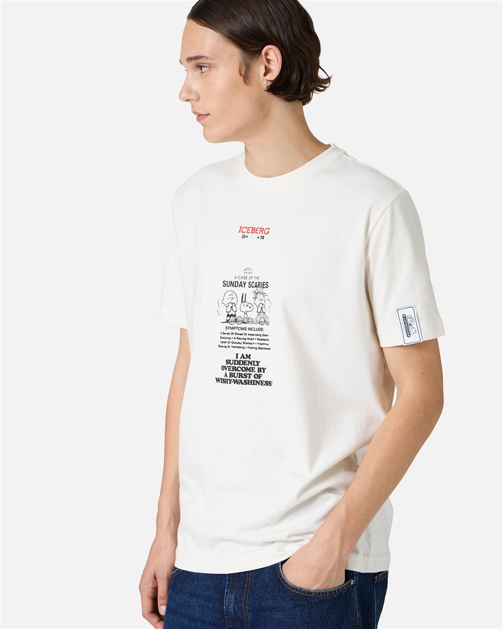 Slim fit vanilla T-shirt in sustainable fabric with Peanuts embroidery and Iceberg logo on the back - Iceberg - Official Website