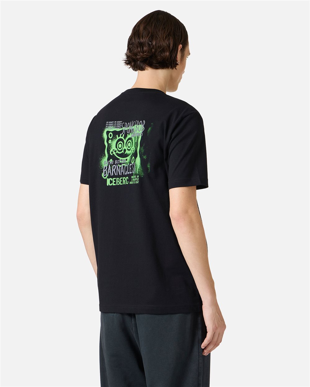 T-shirt nera slim fit con stampa SpongeBob sul retro - Iceberg - Official Website