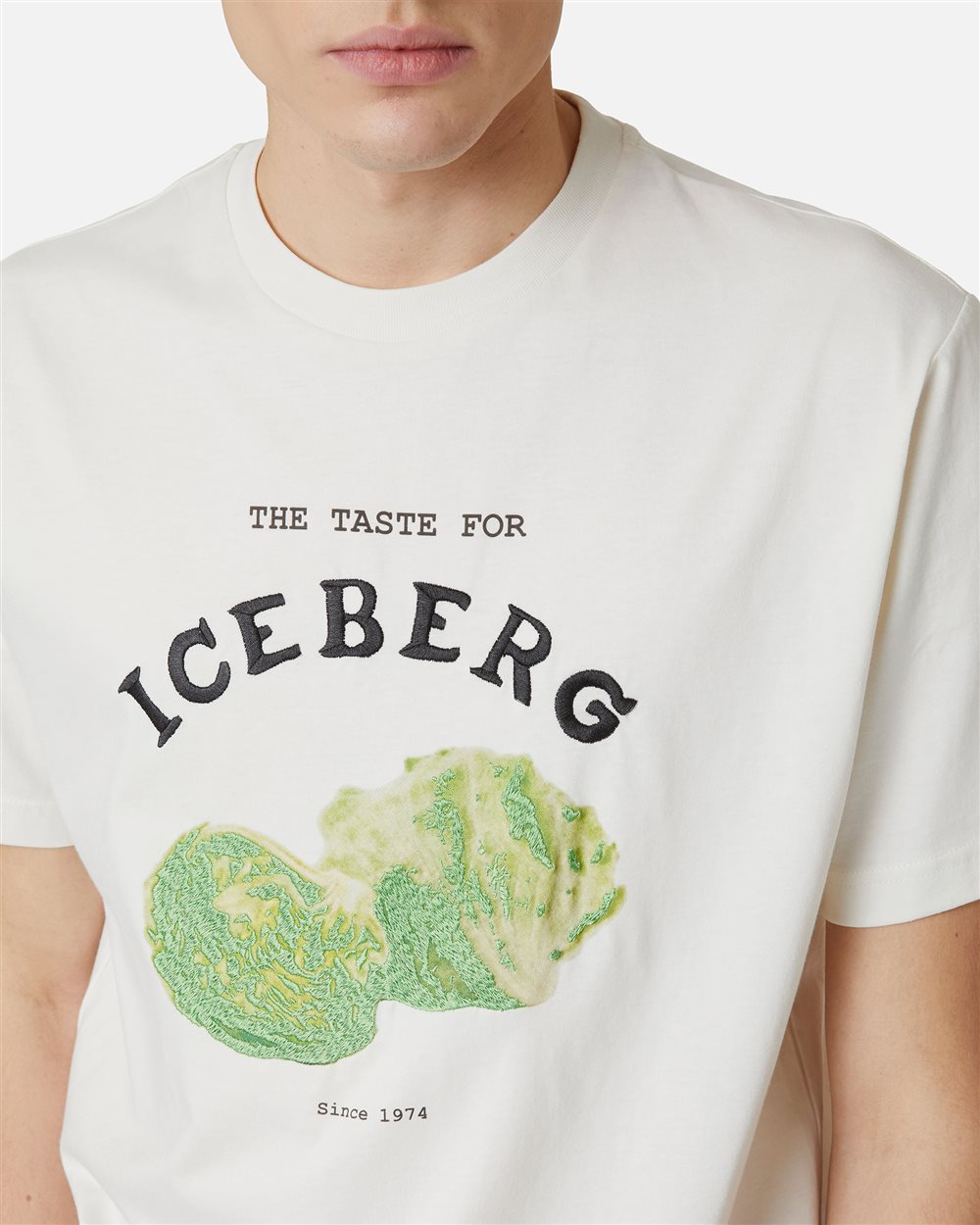 Regular-fit vanilla cotton T-shirt with Iceberg Salad print and embroidery - Iceberg - Official Website