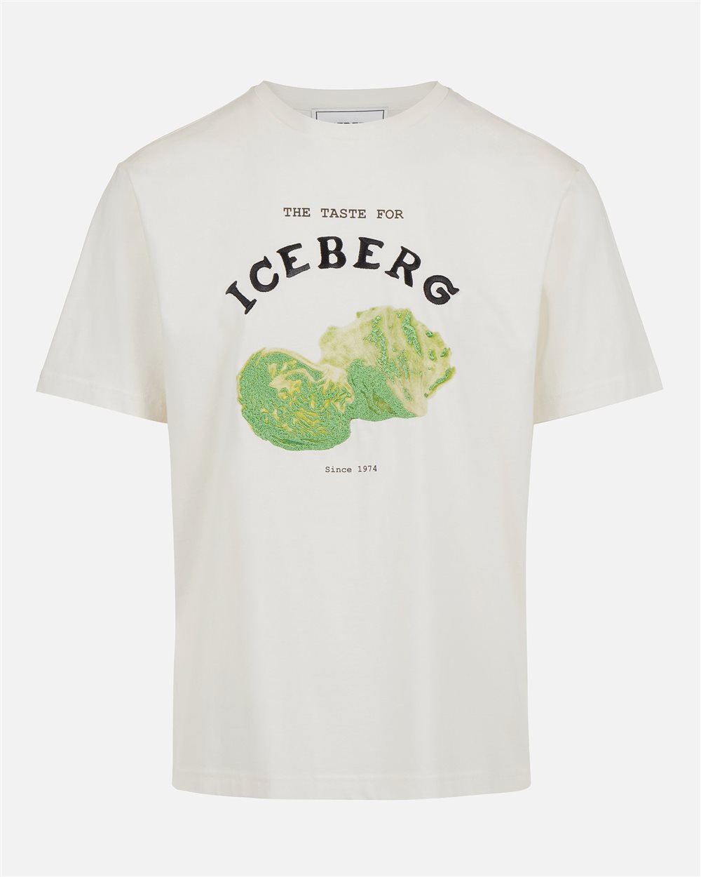Regular-fit vanilla cotton T-shirt with Iceberg Salad print and embroidery - Iceberg - Official Website