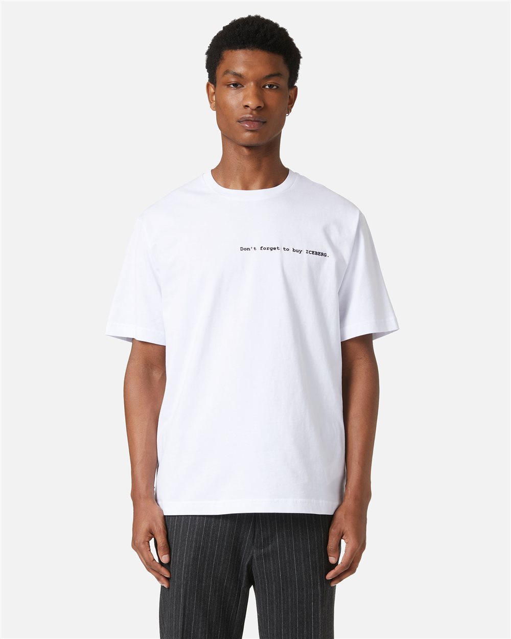 Regular-fit optical white cotton jersey T-shirt with front embroidery and To Buy Iceberg print on - Iceberg - Official Website