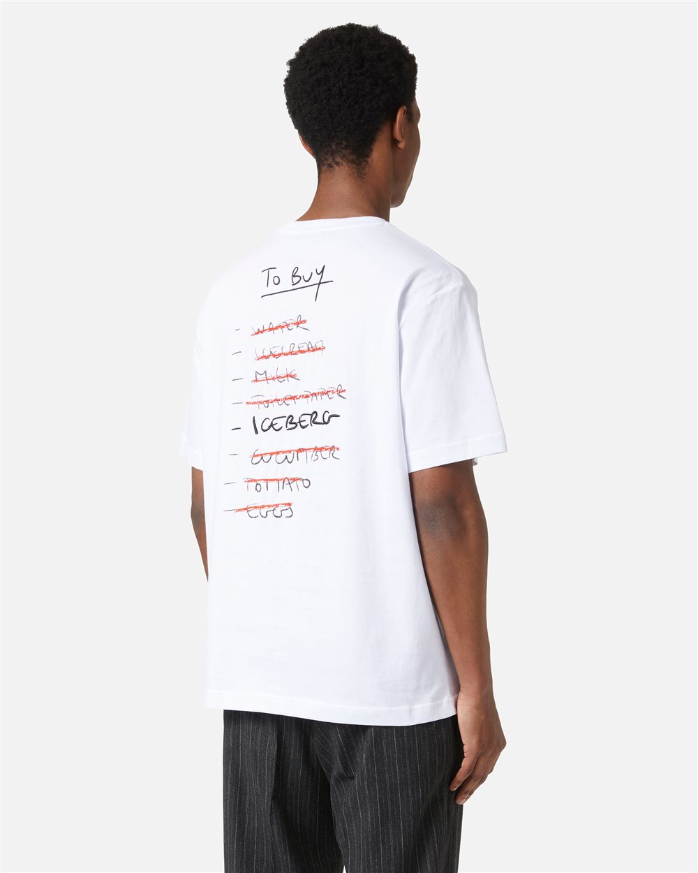 Regular-fit optical white cotton jersey T-shirt with front embroidery and To Buy Iceberg print on - Iceberg - Official Website