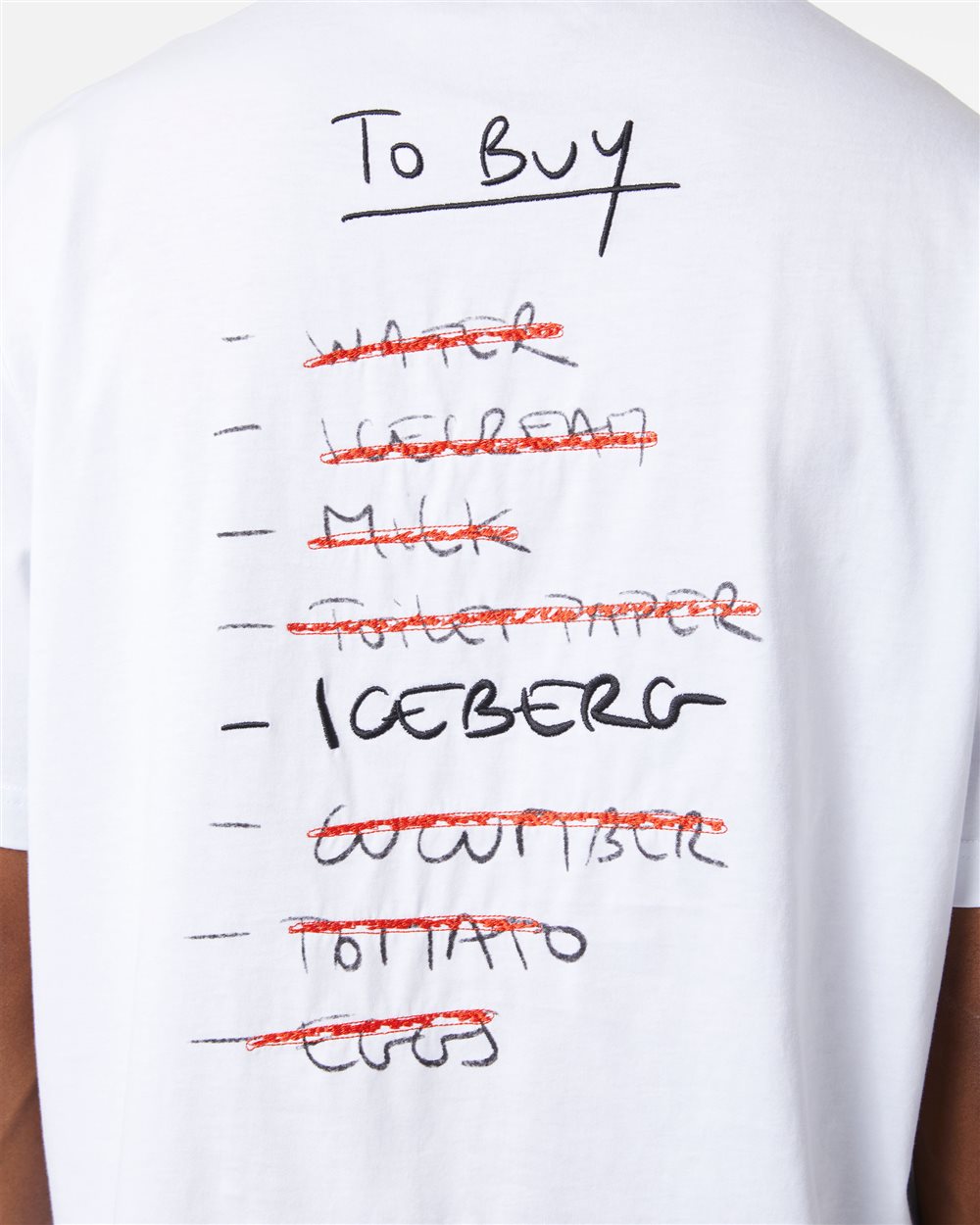 Regular-fit optical white cotton jersey T-shirt with front embroidery and To Buy Iceberg print on - Iceberg - Official Website