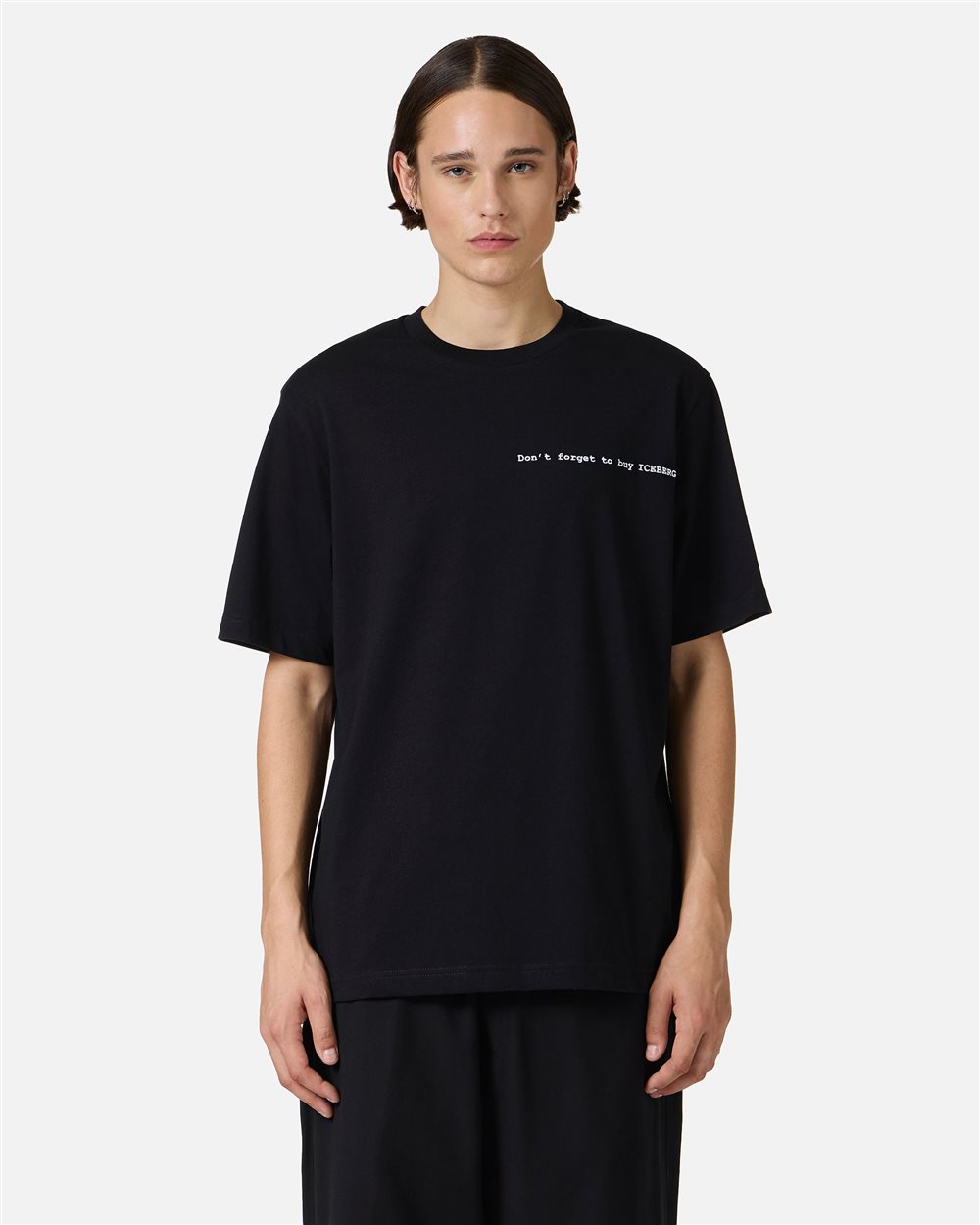Regular-fit black cotton jersey T-shirt with front embroidery and To Buy Iceberg print on the back - Iceberg - Official Website