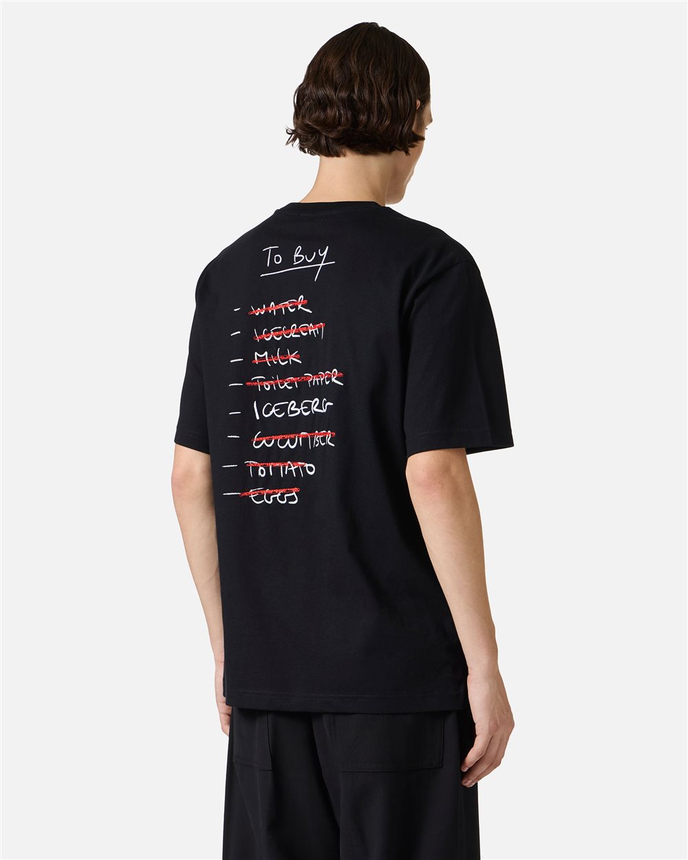Regular-fit black cotton jersey T-shirt with front embroidery and To Buy Iceberg print on the back - Iceberg - Official Website