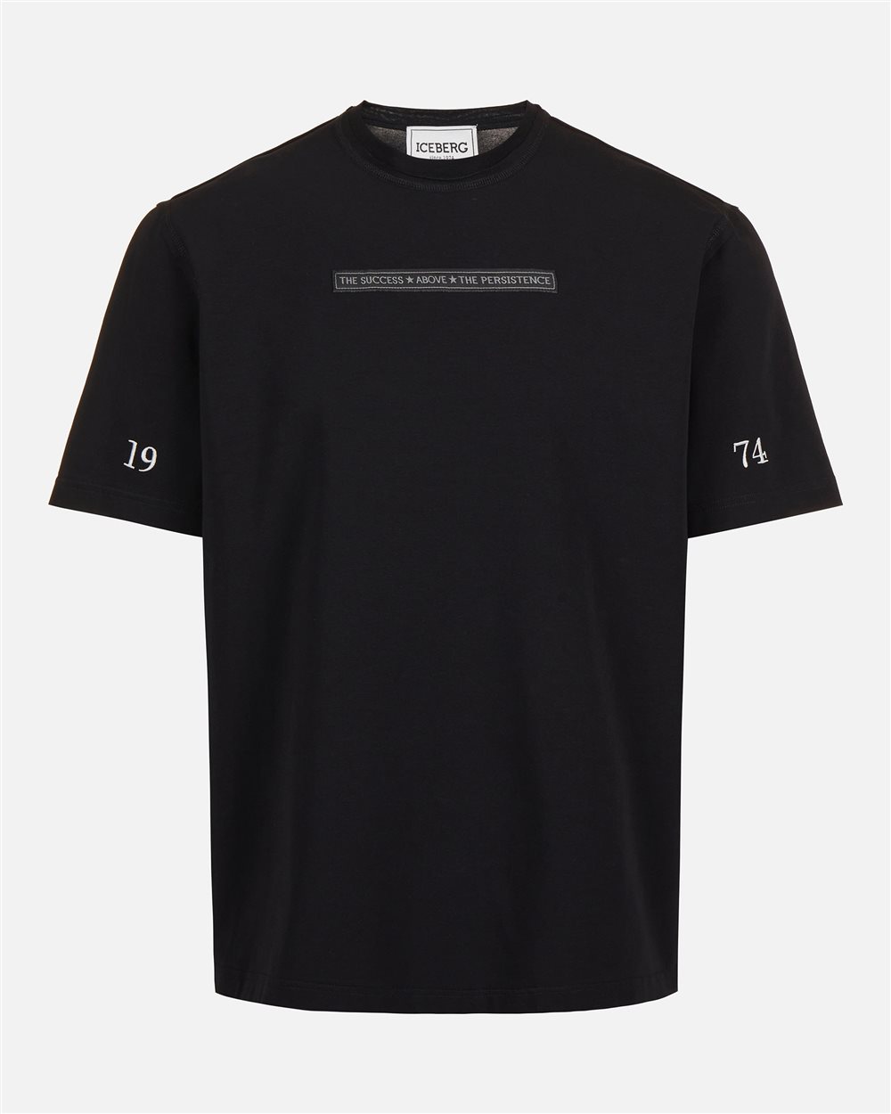T-shirt nera regular fit in tessuto sostenibile con stampa Iceberg Racing sul retro ed etichetta jacquard - Iceberg - Official Website