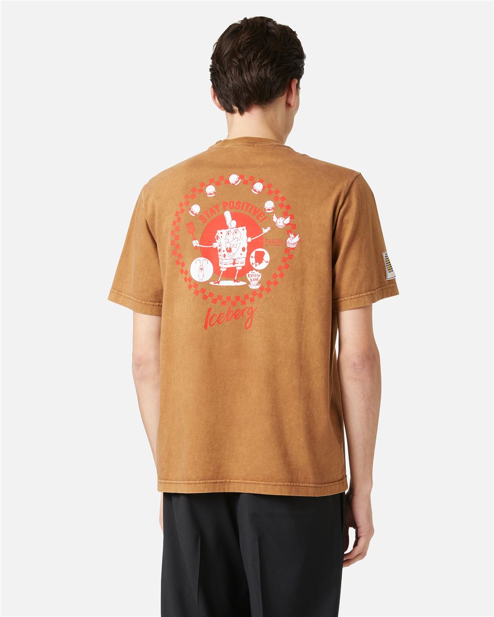 Regular-fit hazelnut-colored T-shirt in garment-dyed jersey with SpongeBob details - Iceberg - Official Website