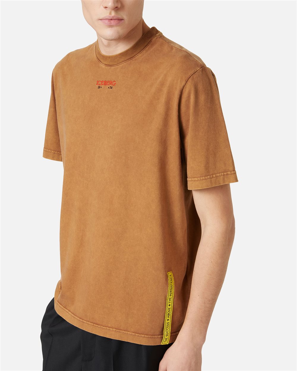 Regular-fit hazelnut-colored T-shirt in garment-dyed jersey with SpongeBob details - Iceberg - Official Website