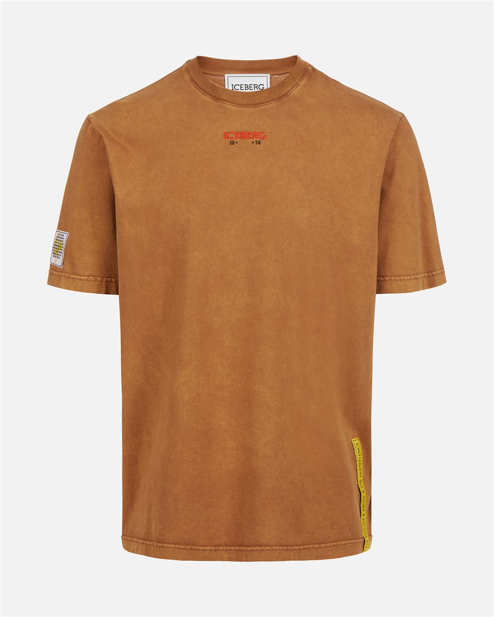 Regular-fit hazelnut-colored T-shirt in garment-dyed jersey with SpongeBob details - Iceberg - Official Website