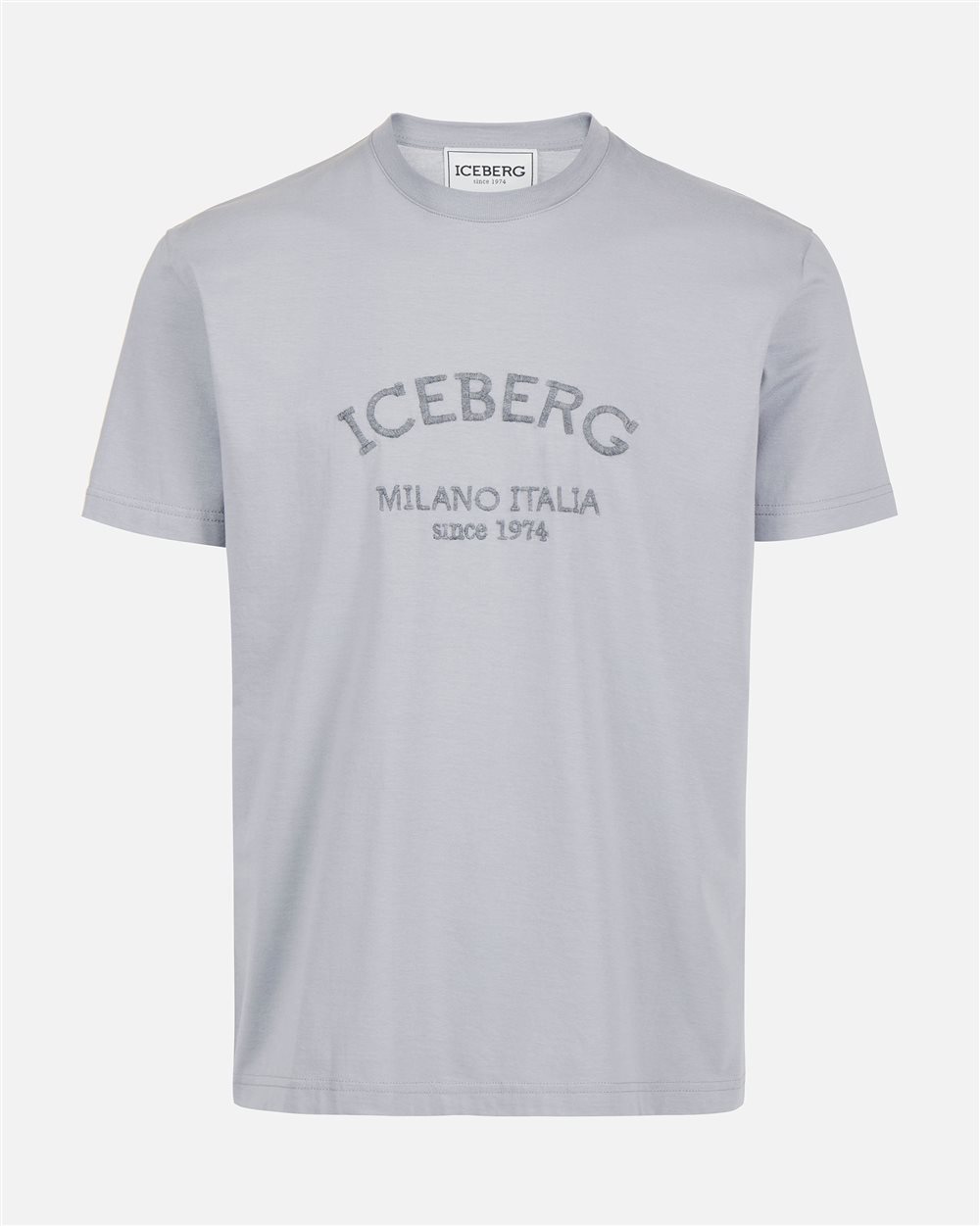 Light grey regular fit T-shirt with Iceberg Milano Italia embroidery in wool thread - Iceberg - Official Website