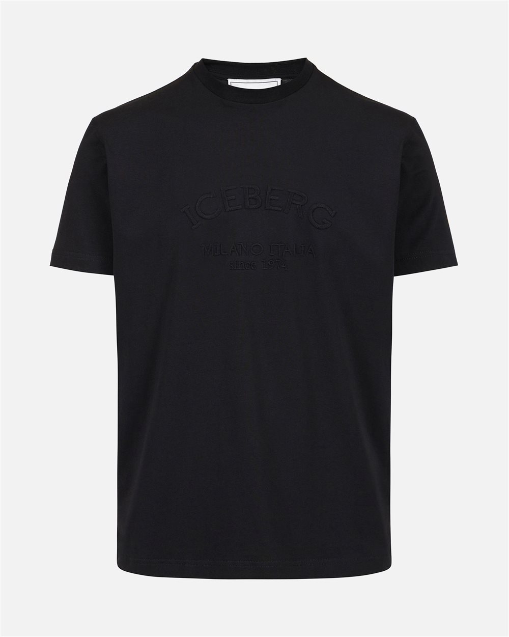 Regular fit black T-shirt with Iceberg Milano Italia embroidery in wool thread - Iceberg - Official Website