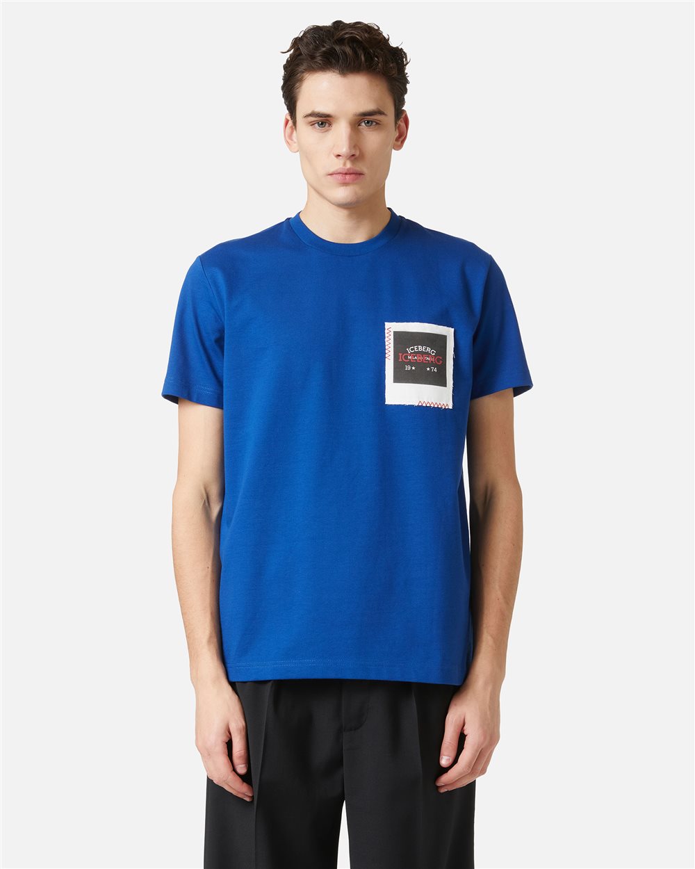 Regular fit light blue T-shirt in compact jersey with Polaroid Iceberg print - Iceberg - Official Website