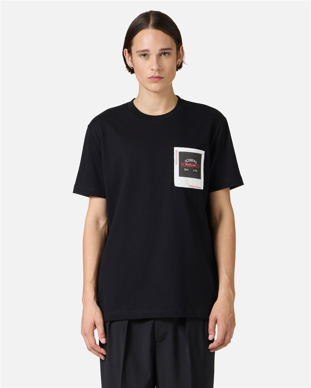 Regular fit black T-shirt in compact jersey with Polaroid Iceberg print - Iceberg - Official Website