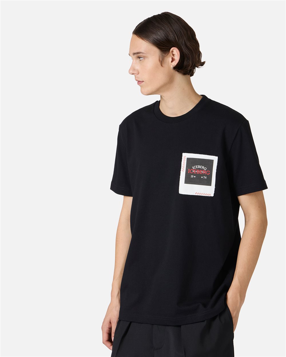 Regular fit black T-shirt in compact jersey with Polaroid Iceberg print - Iceberg - Official Website