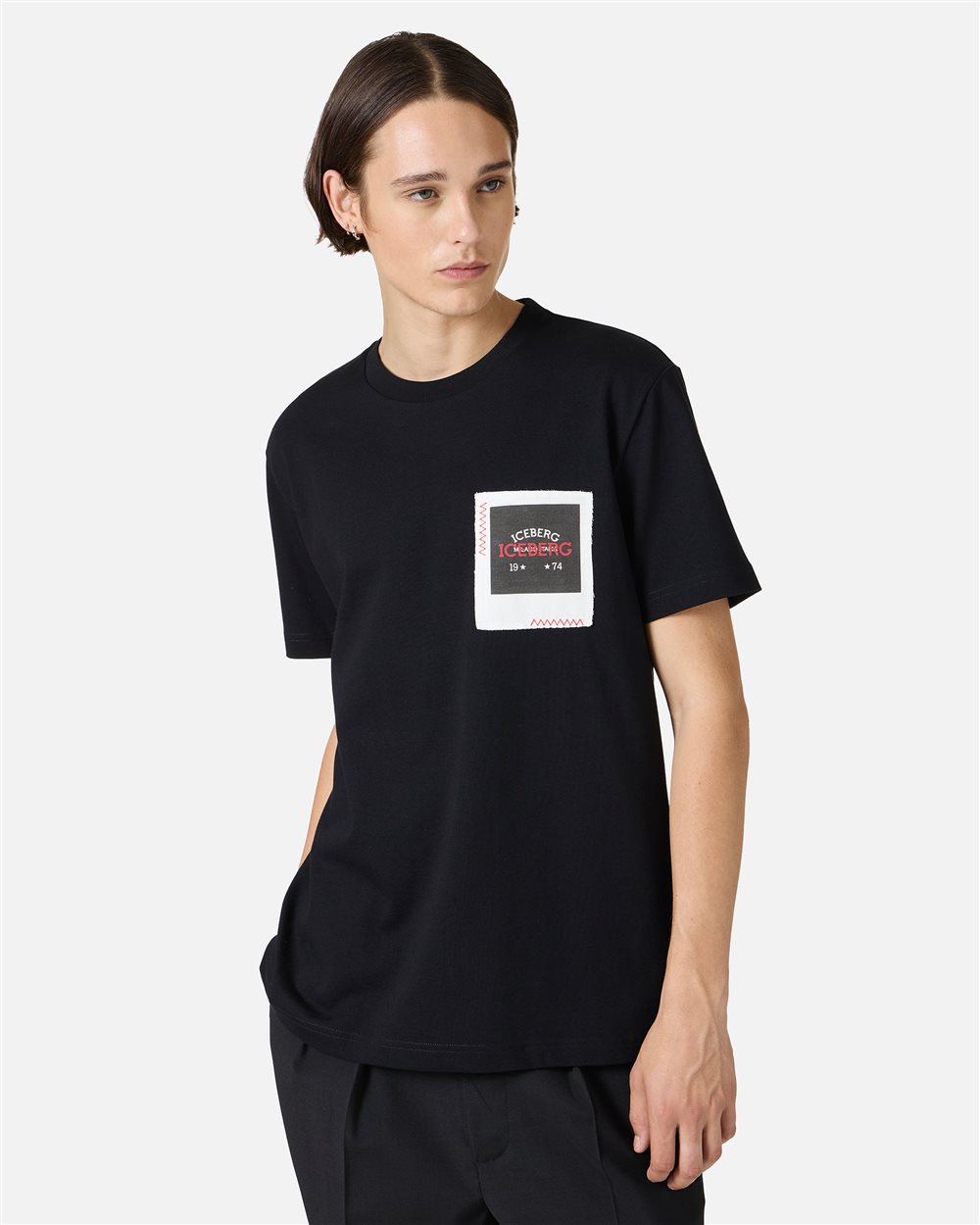 Regular fit black T-shirt in compact jersey with Polaroid Iceberg print - Iceberg - Official Website