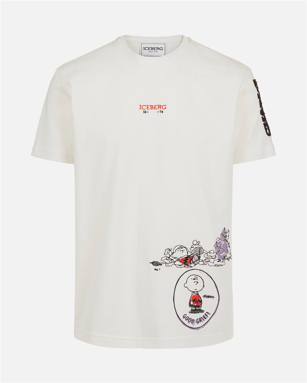 Vanilla classic regular fit T-shirt in compact jersey with mix of Peanuts prints and embroidery - Iceberg - Official Website