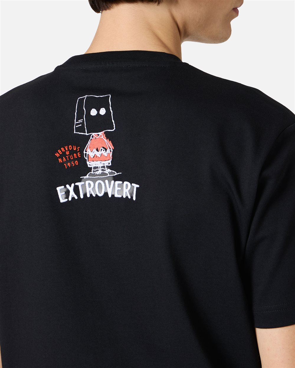 Regular fit black T-shirt in compact jersey with mix of Peanuts prints and embroidery - Iceberg - Official Website