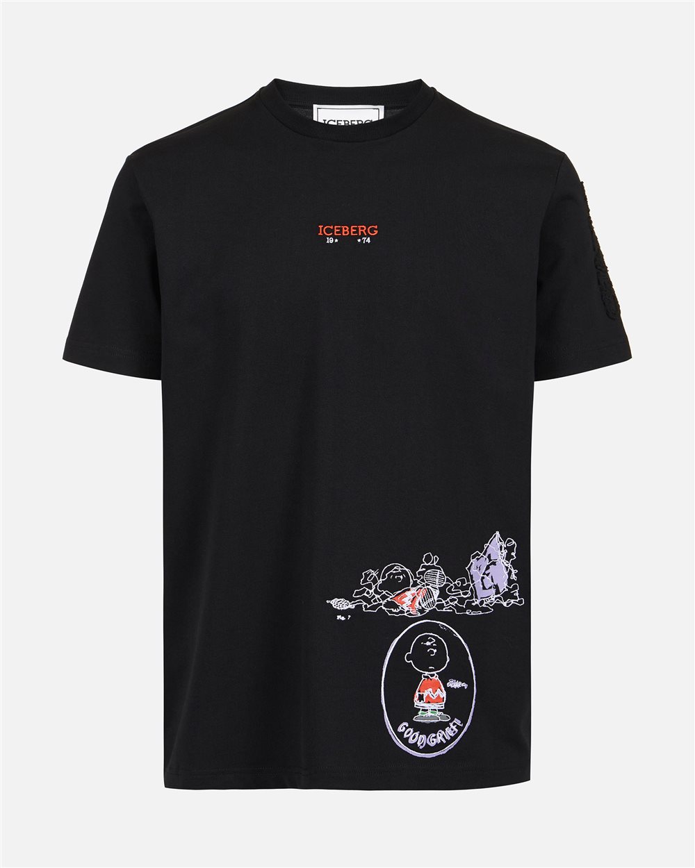 Regular fit black T-shirt in compact jersey with mix of Peanuts prints and embroidery - Iceberg - Official Website