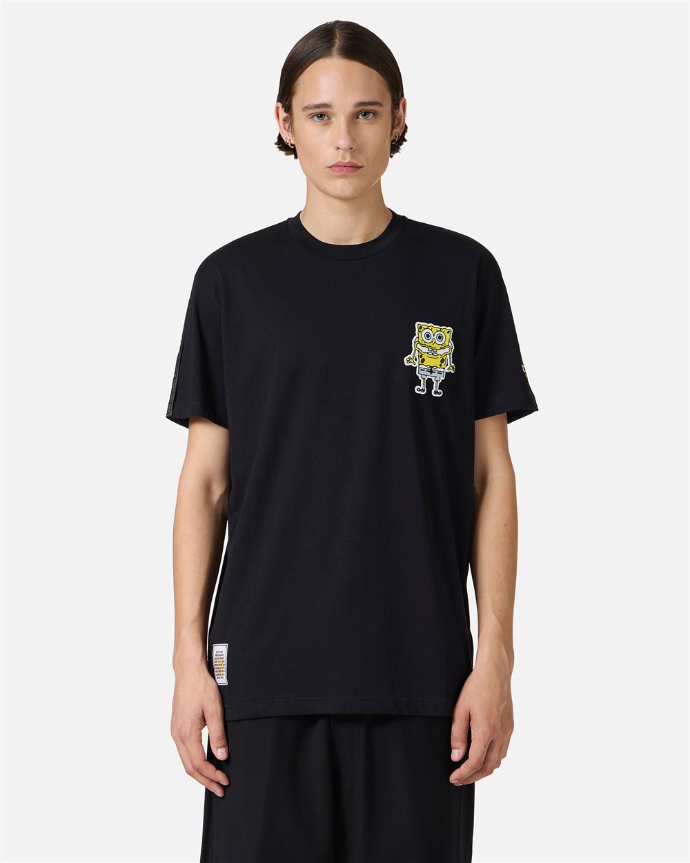 Regular fit black T-shirt with SpongeBob patch and Iceberg logo label - Iceberg - Official Website